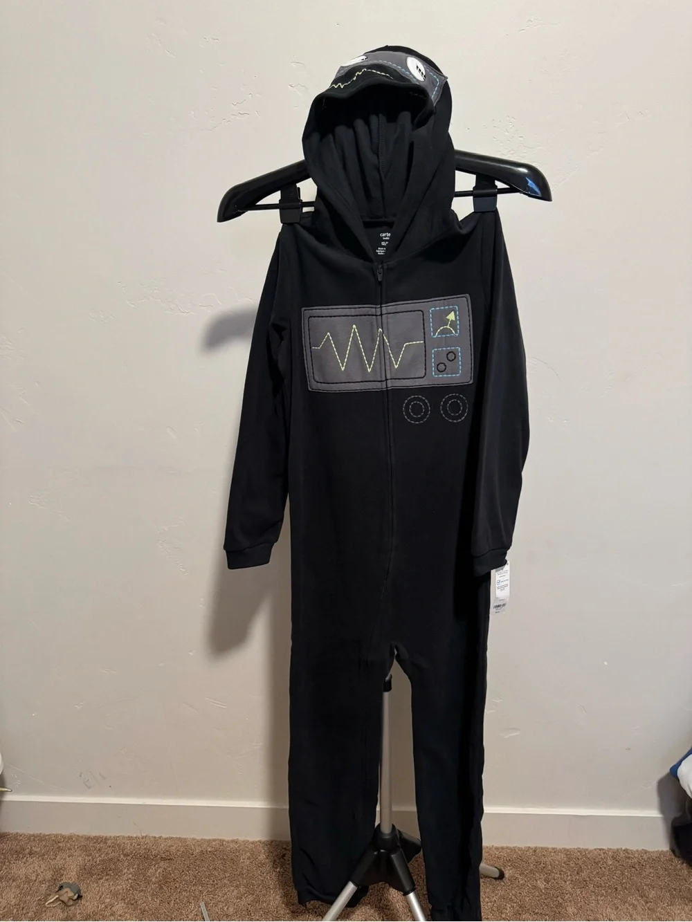 Carter's Black Hooded Kids One-Piece with Graphic Panel
